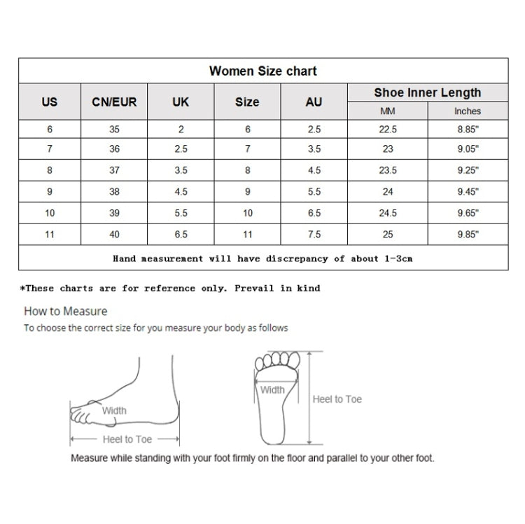 Women size chart and measurement guide for sandals