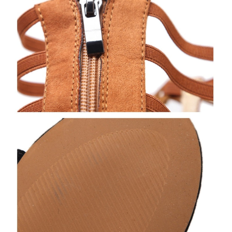Brown high-top sandal with back zipper and textured outsole detail
