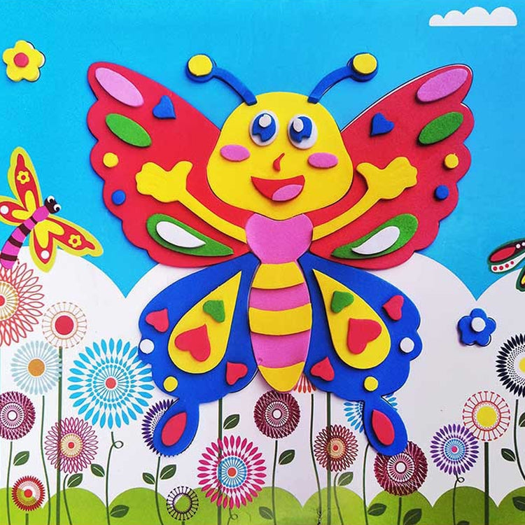 Kids EVA sticker sheet with a colorful butterfly bee among flowers