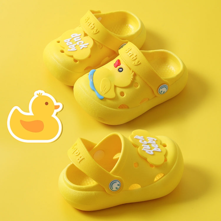Children's yellow non-slip clogs slippers with baby animal graphic and open toe holes