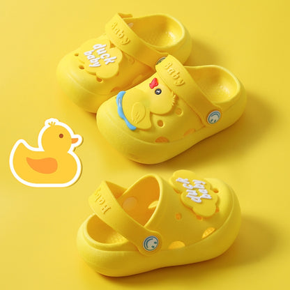 Children's yellow non-slip clogs slippers with baby animal graphic and open toe holes