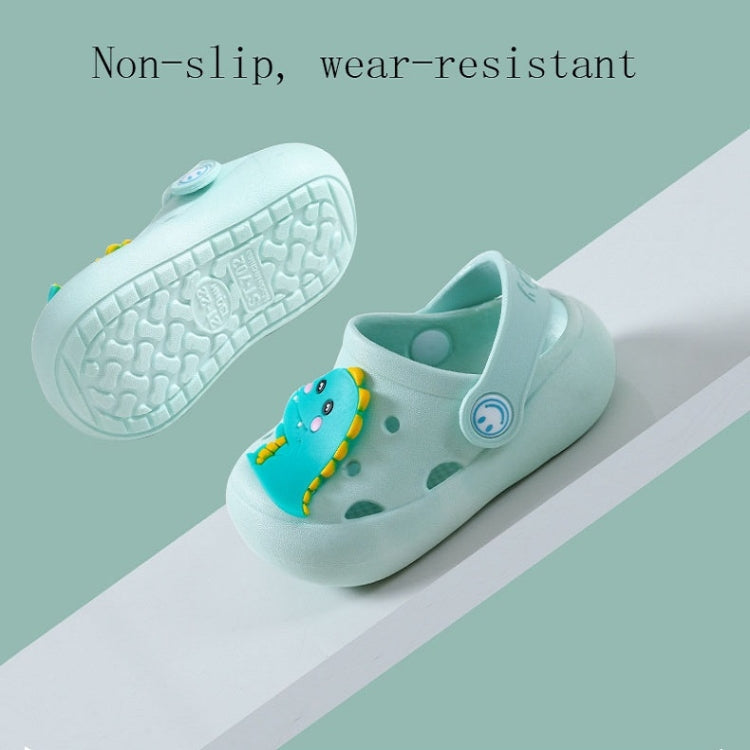 Children’s non-slip soft slippers with blue dinosaur patch and textured tread outsole