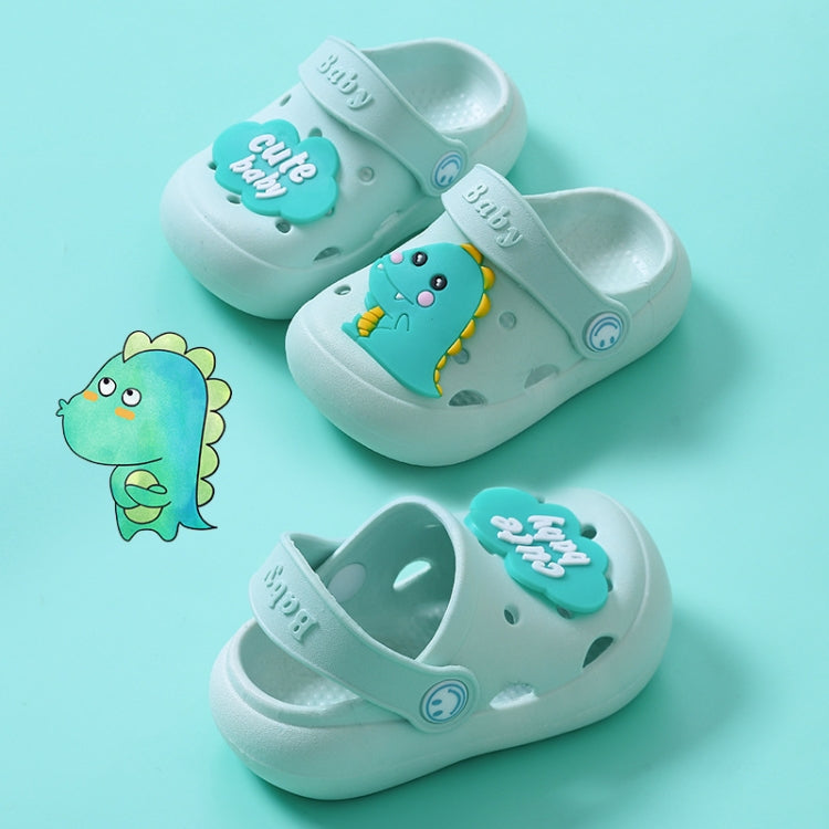 Children's light blue non-slip clogs slippers with baby animal decals on top strap