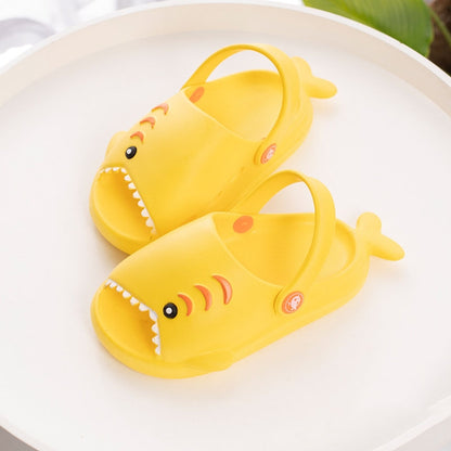 Yellow EVA shark slippers for children with open-toe design and non-slip sole