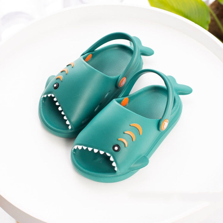 Children's dark green shark EVA slippers with non-slip soles and open-toe design