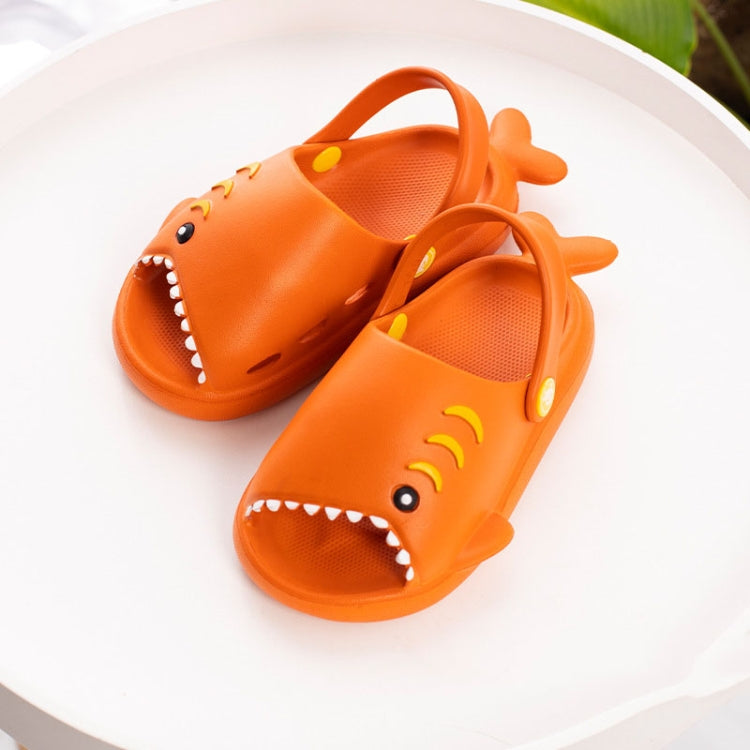 Children's orange shark EVA slippers, open-toe slip-on with cartoon face detail