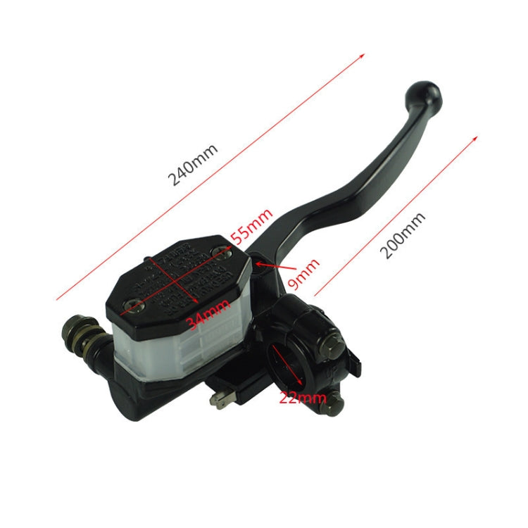 Hydraulic brake pump assembly with lever, reservoir, and mounting base