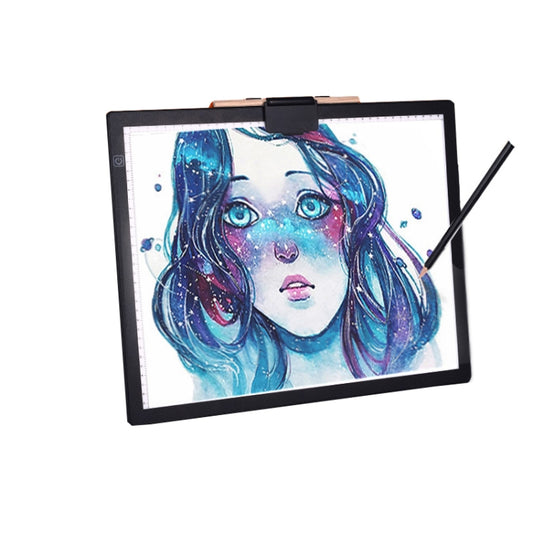 Black LED copy station with clip, display screen showing colorful anime portrait