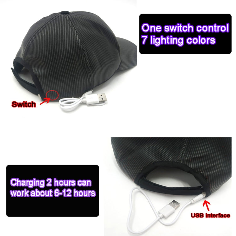 Black LED fiber optic luminous cap with USB power cable and control switch