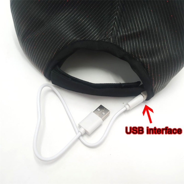 Black LED fiber optic luminous cap with USB interface cable close-up