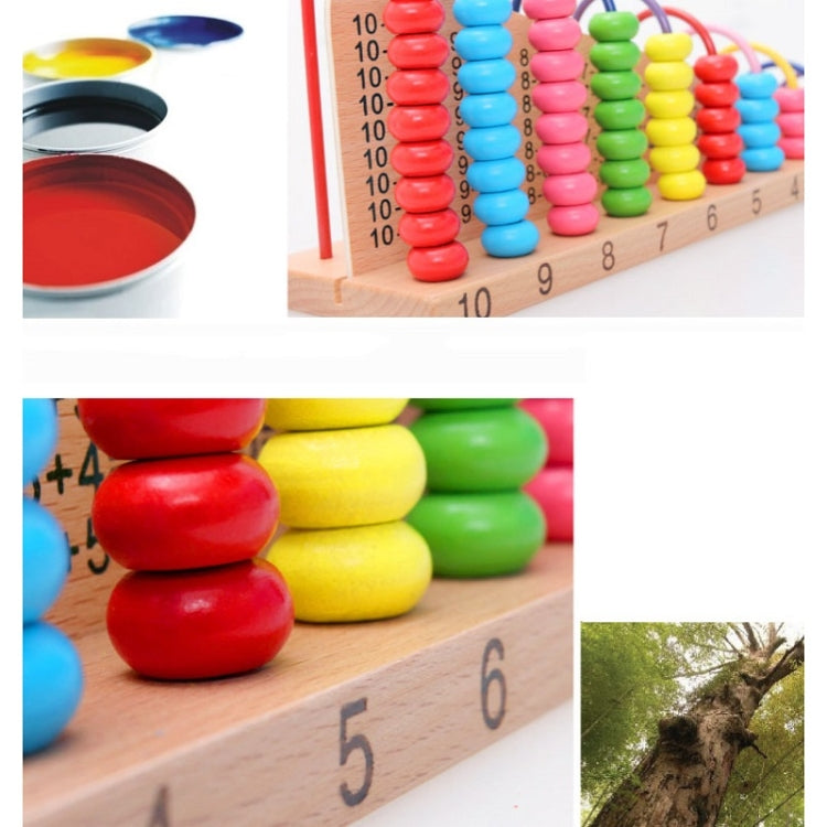 Wooden bead calculation frame with colorful bead stacks and numbered base 4–10