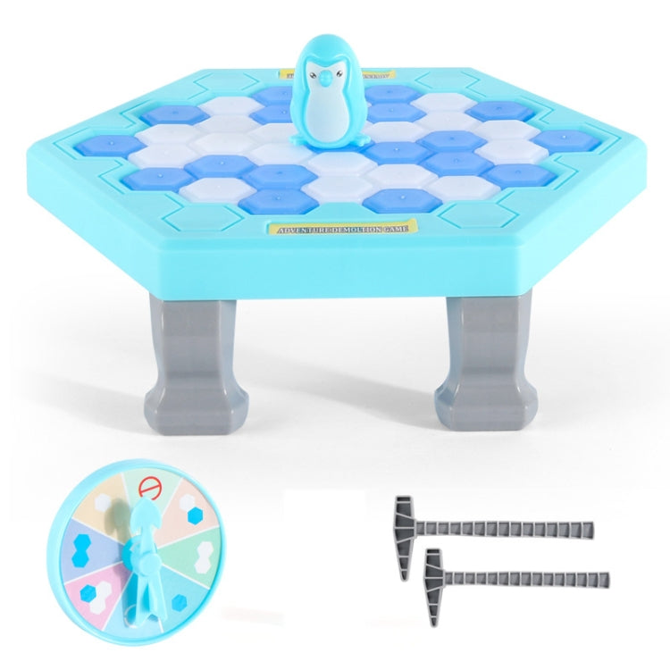 Blue penguin desktop interactive game table with hexagon board, penguin figure, and divider bars