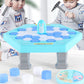 Blue penguin desktop interactive game table with penguin figure and hexagon blocks