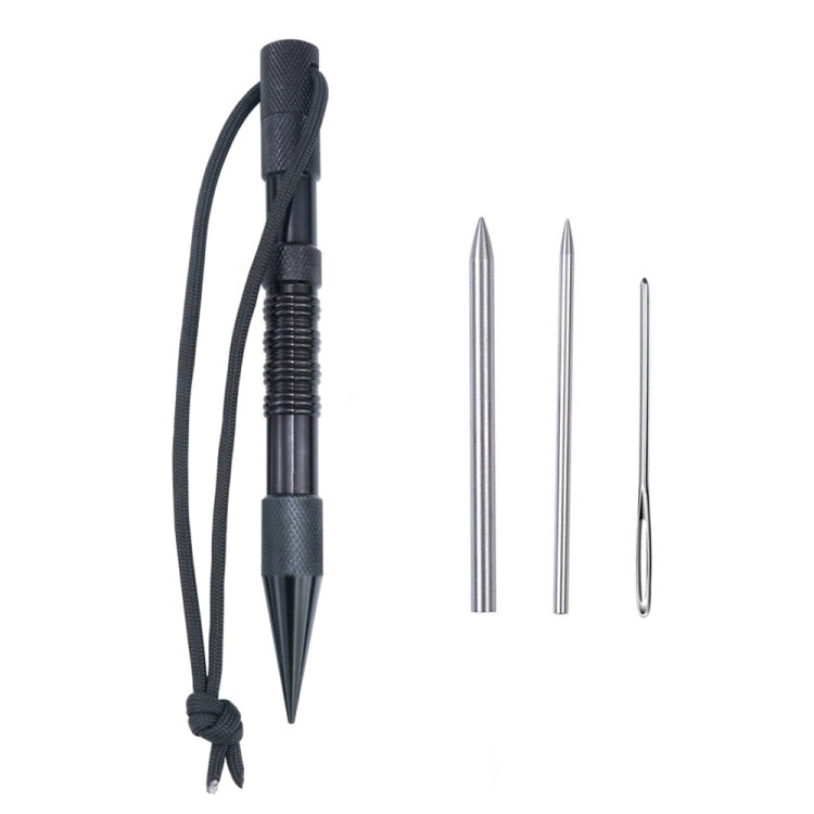 Marlin spike bracelet weaving tool set with black rope cord and metal needles