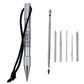 Marlin spike bracelet weaving tool set with silver spike, black rope cord, and metal needles