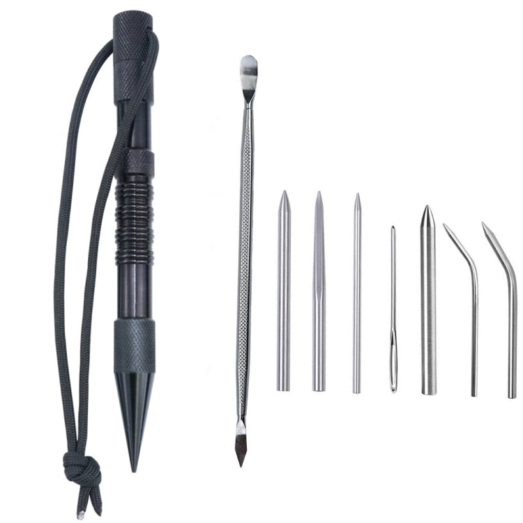 Marlin spike bracelet weaving tool set with black rope cord and metal weaving needles