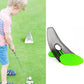 Green and black golf putting trainer with sloped track and round target opening