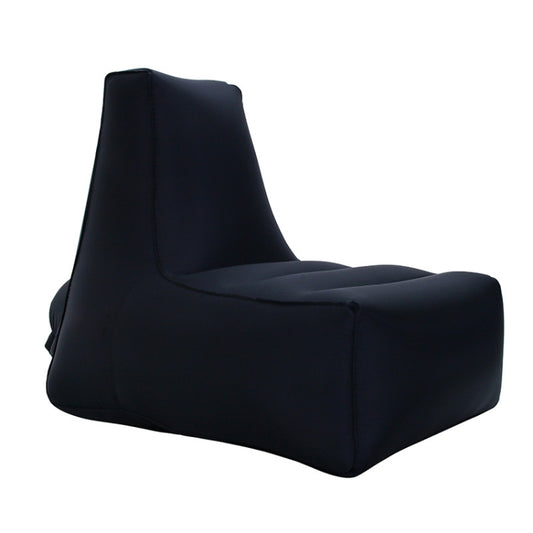 Black inflatable lounge chair sofa with dark piping, padded backrest and low arm shape