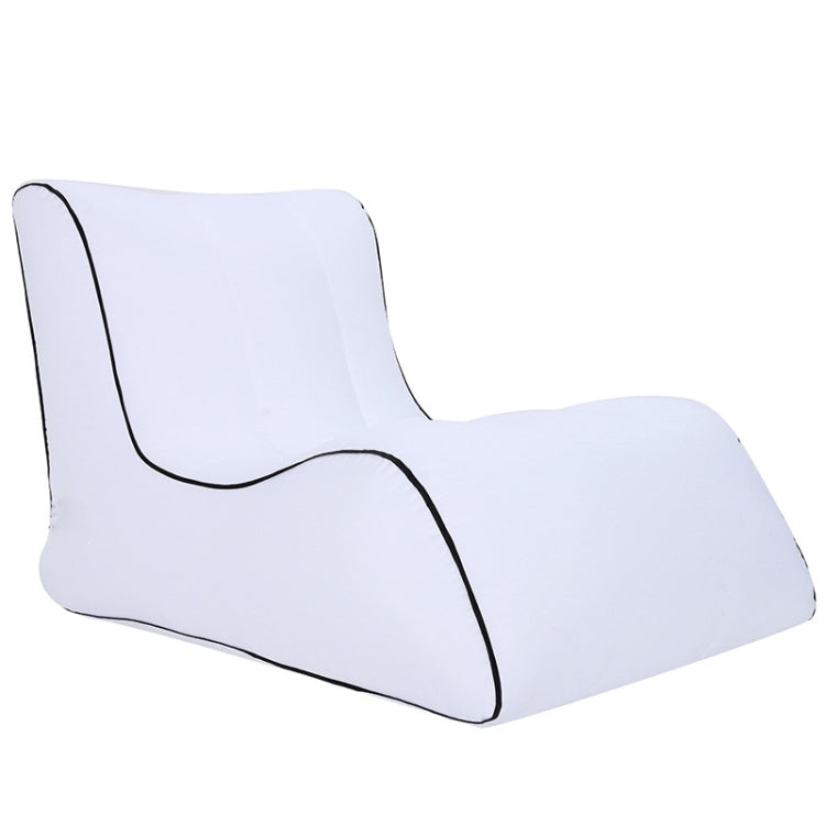 Single inflatable lounge sofa, white with black piping and contoured backrest.