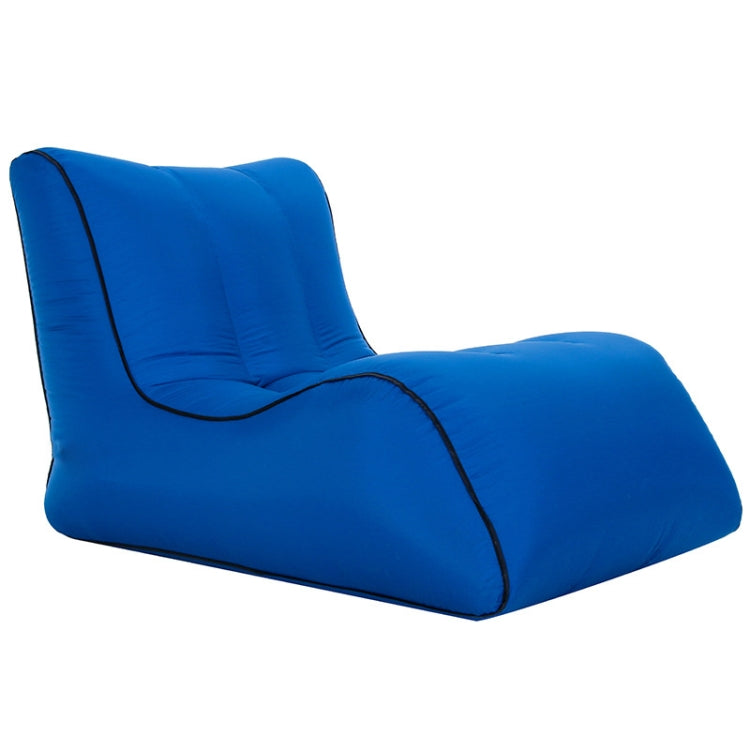 Single inflatable lounge sofa, blue with black piping and padded recline backrest.