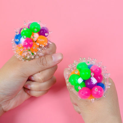 TPR vent ball decompression toy, translucent spiky ball with green, pink, orange beads