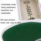 White canvas sneaker outsole and inner lining opening detail with green tread