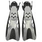 Adjustable swimming diving fins, silver-gray with black accents and open-heel design