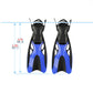 Adjustable swimming diving fins, blue with black foot pocket and adjustable buckle straps