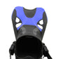 Adjustable swimming diving fins, blue blade with black foot pocket and two strap buckles