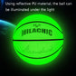 Fluorescent green reflective basketball with holographic sheen, front view