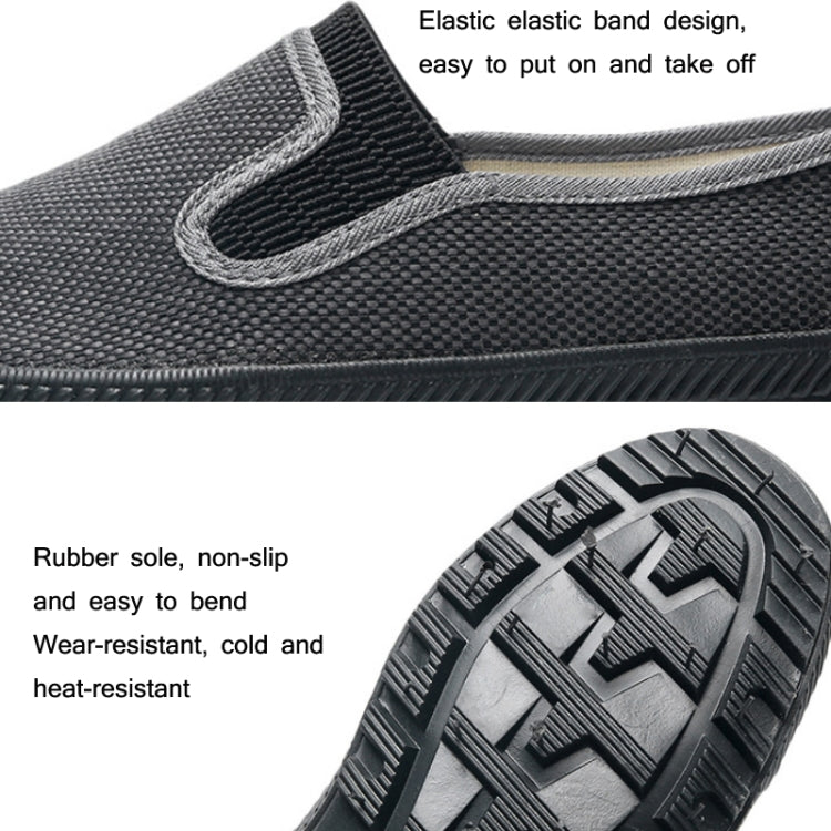 Work shoe outsole and elastic slip-on upper, tread pattern for grip