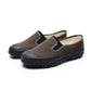 Men's slip-on work shoes in brown textured fabric, elastic side gore, thick traction sole
