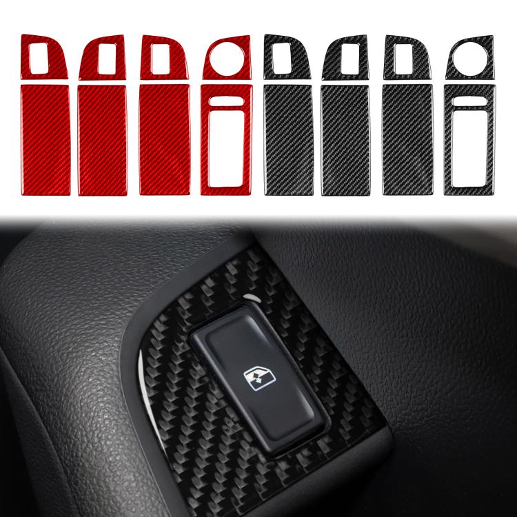 Window switch panel sticker set layout with red and black carbon-fiber cutouts