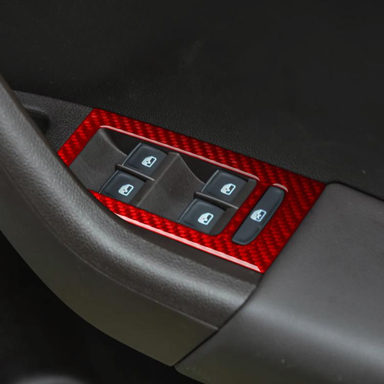 Red carbon-fiber window switch panel sticker with four switch cutouts