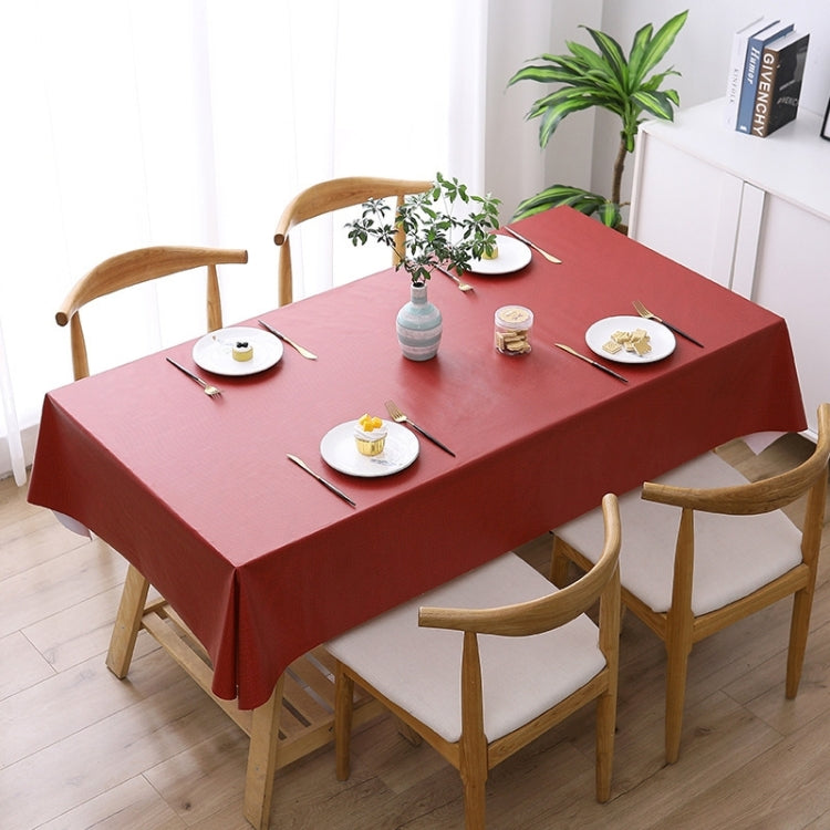Red waterproof disposable tablecloth with solid finish for table protection