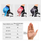 Full-finger cycling gloves in blue, red, and dark colors shown on a handlebar
