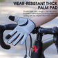 White cycling gloves with blue accents and thick non-slip palm padding