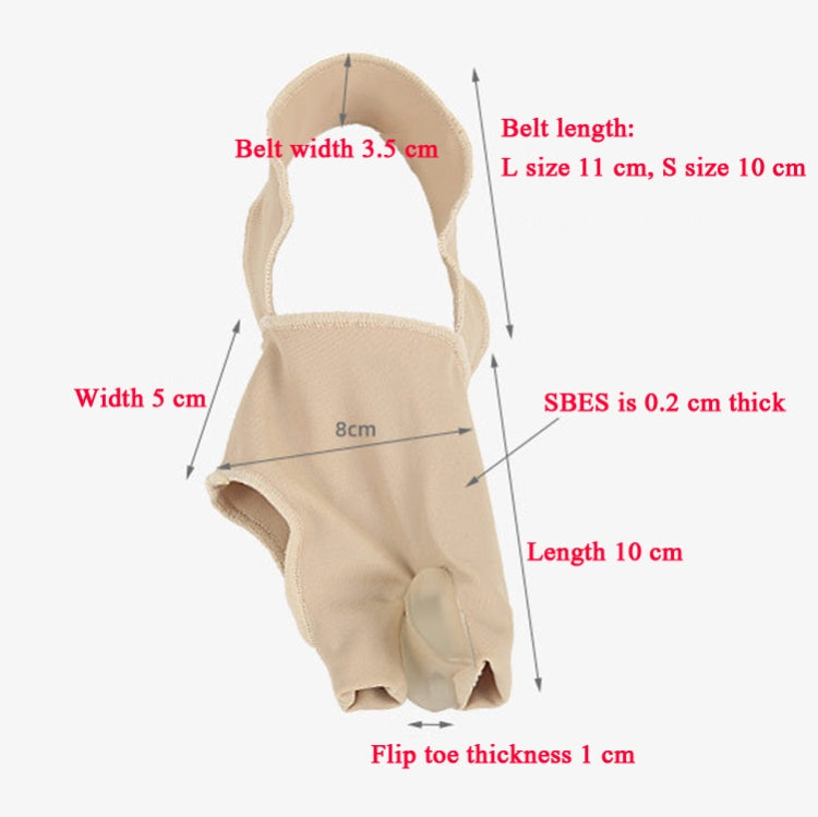 Beige split-toe guard foot cover with strap and size measurement diagram.