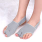 Pair of gray split-toe foot guard covers with toe separation pads for comfort.