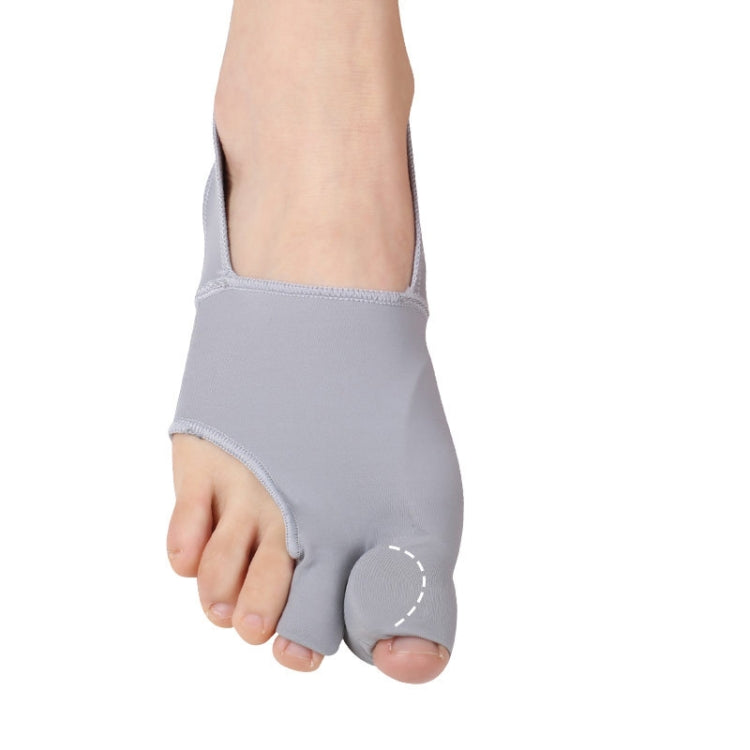 Gray split-toe foot guard cover with open toe and toe separation pad for big toe.
