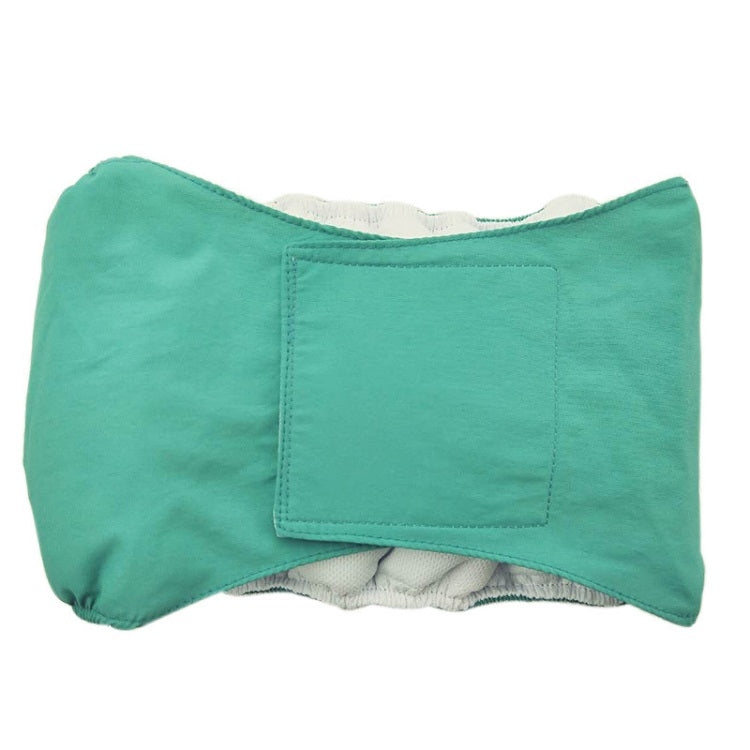 Teal pet belly belt pants with rectangular front patch and inner fabric lining