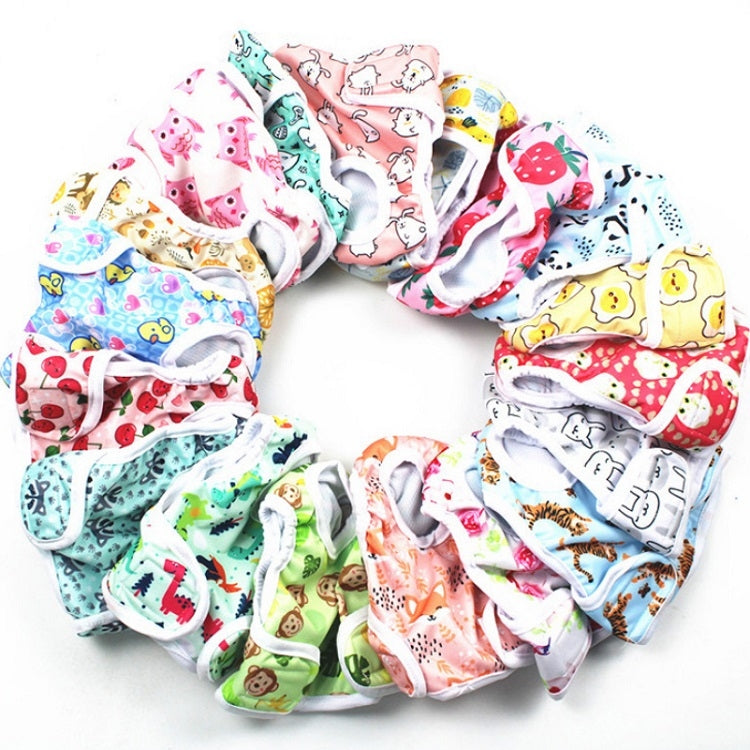 Assorted cartoon-print dog diaper pants in mixed colorful designs