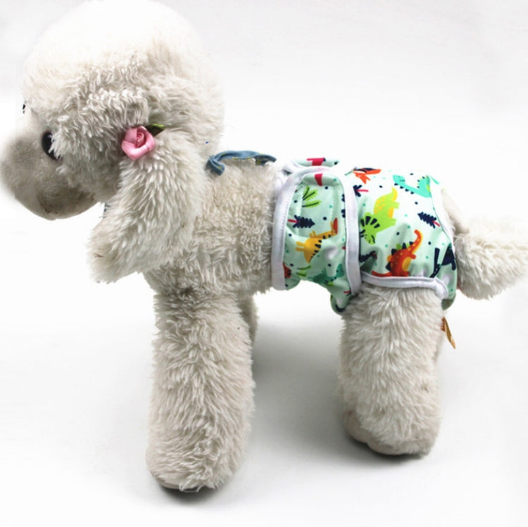 Dog anti-harassment physiological pants, white colorful dinosaur print with gray trim
