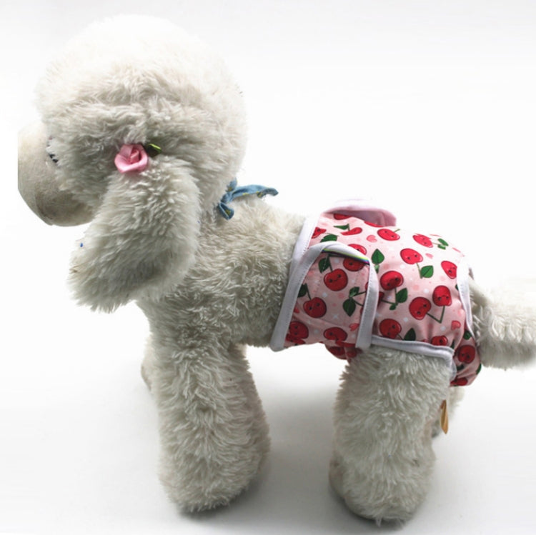 Dog diaper pants with white ladybug print, gray trim and adjustable belly strap