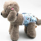 Dog diaper pants with light blue dog print, gray trim and adjustable belly strap