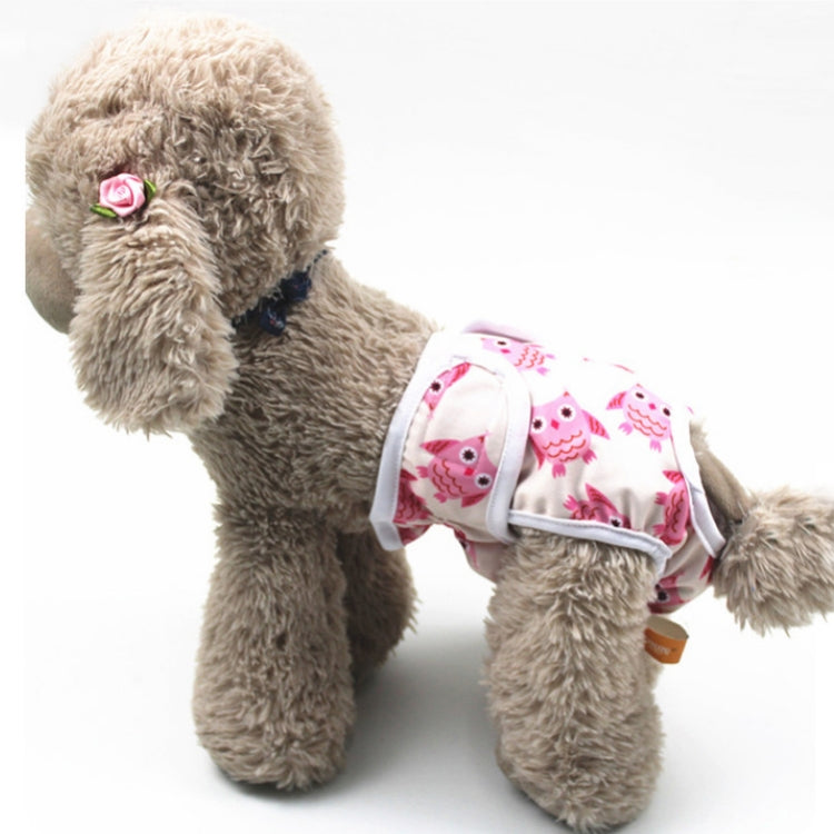 Dog estrus wrap pants with white and pink animal print, adjustable side openings