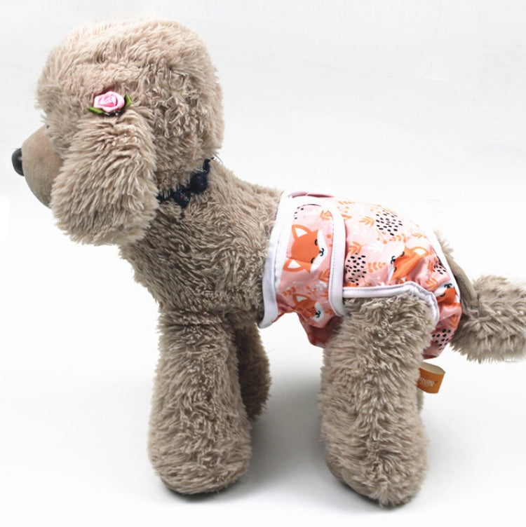Dog estrus anti-harassment pants on small dog; orange duck print