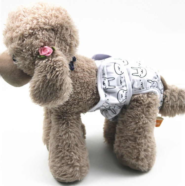 Dog estrus anti-harassment pants on small dog; white cat line pattern