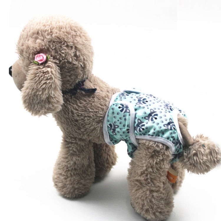 Dog estrus anti-harassment pants on small dog; teal paw print