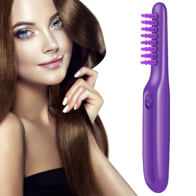 Purple electric rotating hair comb with rounded brush teeth
